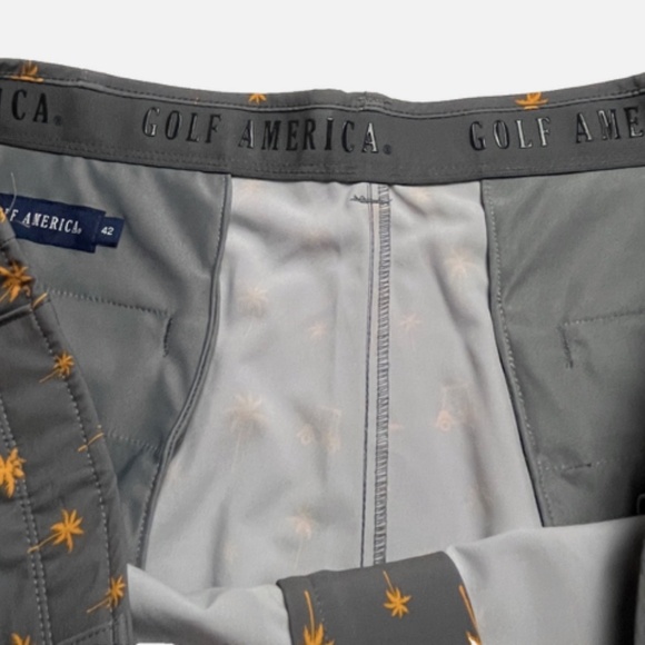 Golf America Men’s 42 Palm Tree Golf Cart Print Performance Shorts Gray Orange - Picture 3 of 6